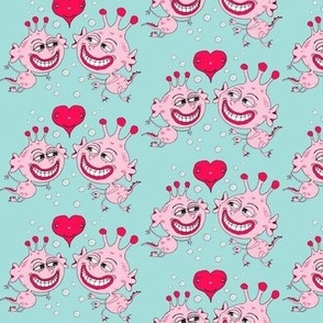 #SFDesignADay Kawaii Sea Monkeys in love, small scale, pink red mint aqua green blue turquoise