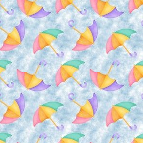 Rainbow Umbrellas Watercolor Sky bg