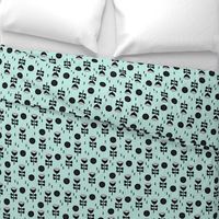 Scandinavian retro poppy flowers summer abstract poppy floral black and white mint