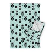 Scandinavian retro poppy flowers summer abstract poppy floral black and white mint