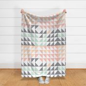 Triangle Quilt Top // peach/pink/mint/grey