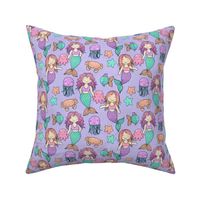 Cute Kawaii Mermaids and Sea Creatures on Purple