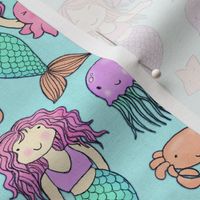 Cute Kawaii Mermaids and Sea Creatures on Mint