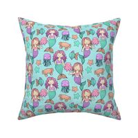 Cute Kawaii Mermaids and Sea Creatures on Mint