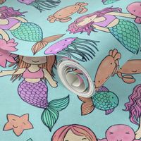 Cute Kawaii Mermaids and Sea Creatures on Mint