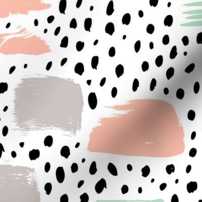 Strokes dots cross and spots raw abstract brush strokes memphis scandinavian style mint coral