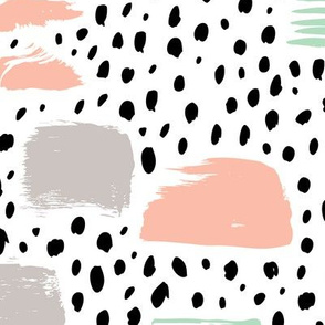 Strokes dots cross and spots raw abstract brush strokes memphis scandinavian style mint coral