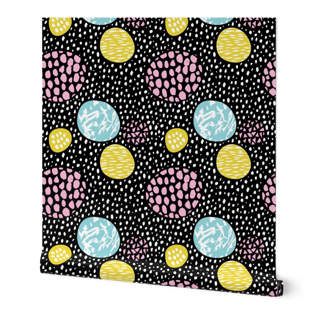 Circles dots and spots raw abstract brush strokes memphis scandinavian style multi color