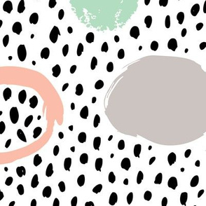 Circles dots and spots raw abstract brush strokes memphis scandinavian style mint coral