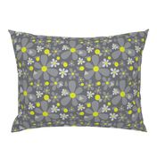 15-01F Scandinavian Daisy Flower || Floral Dark charcoal Gray grey Lime yellow green _Miss Chiff Designs