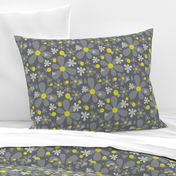 15-01F Scandinavian Daisy Flower || Floral Dark charcoal Gray grey Lime yellow green _Miss Chiff Designs