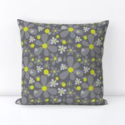 15-01F Scandinavian Daisy Flower || Floral Dark charcoal Gray grey Lime yellow green _Miss Chiff Designs