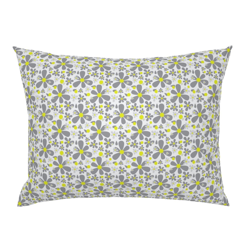 15-01B Graphic Scandinavian Daisy Flower || Floral Dark charcoal Gray grey Lime yellow green _Miss Chiff Designs