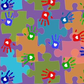 Autism Big Puzzle Pieces and Hands