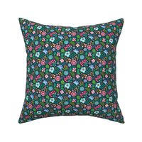 Bohemian Botanical Flowers Floral on Navy Small Tiny