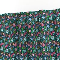 Bohemian Botanical Flowers Floral on Navy Small Tiny