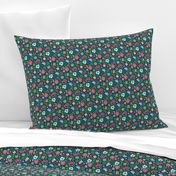 Bohemian Botanical Flowers Floral on Navy Small Tiny
