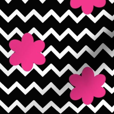 Black Chevron Hot Pink Floral