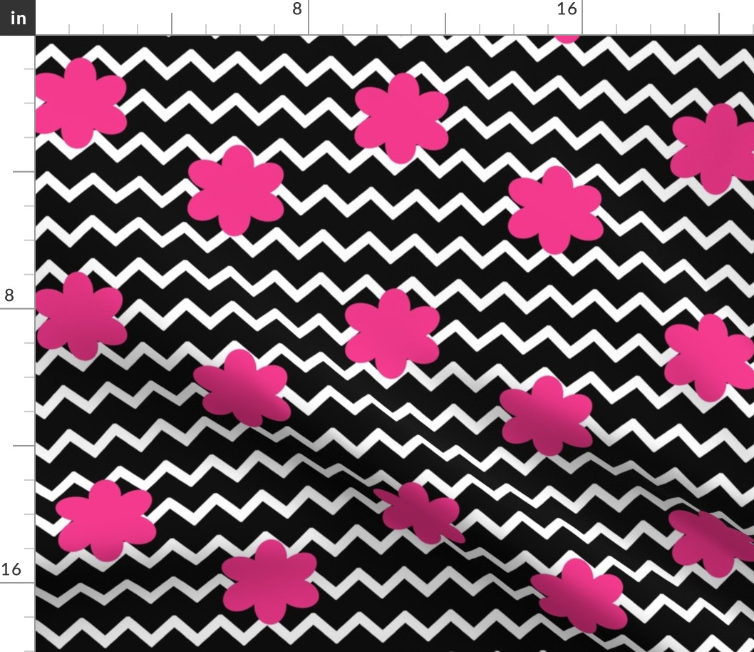 Black Chevron Hot Pink Floral