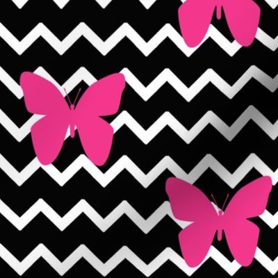 Black Chevron Hot Pink Butterfly