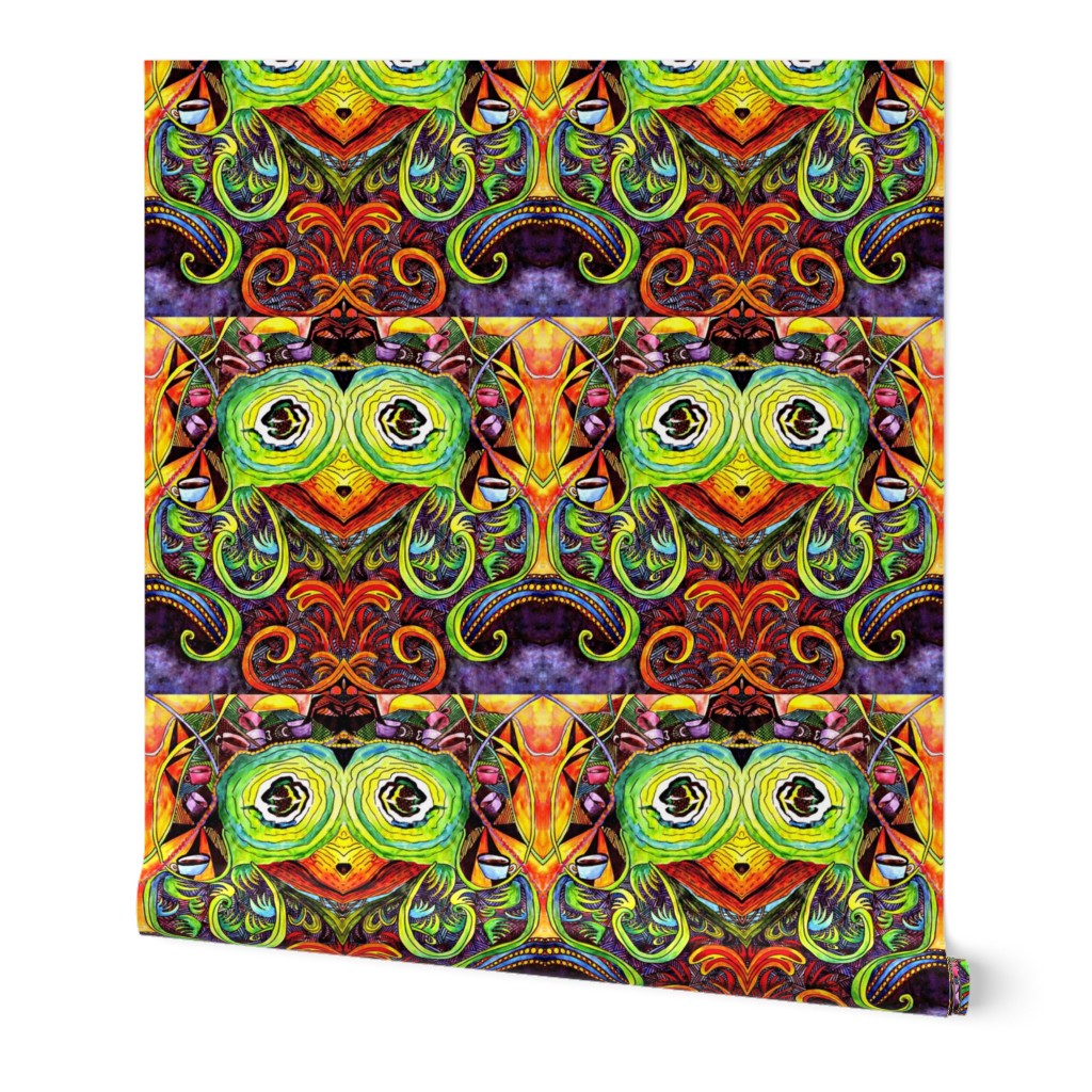 Exotic Mango Mandy, an Abstract Tropical Bird in Orange, Green and Purple