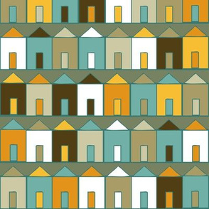 Beach Huts - Teal & Mustard