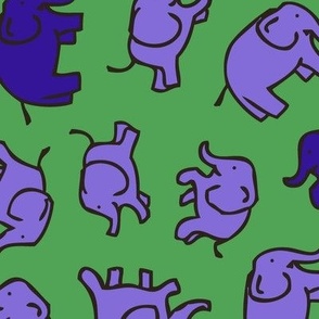 Elephants - Green, Lilac & Blue