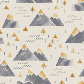 Gold-Tipped Watercolor Mountains