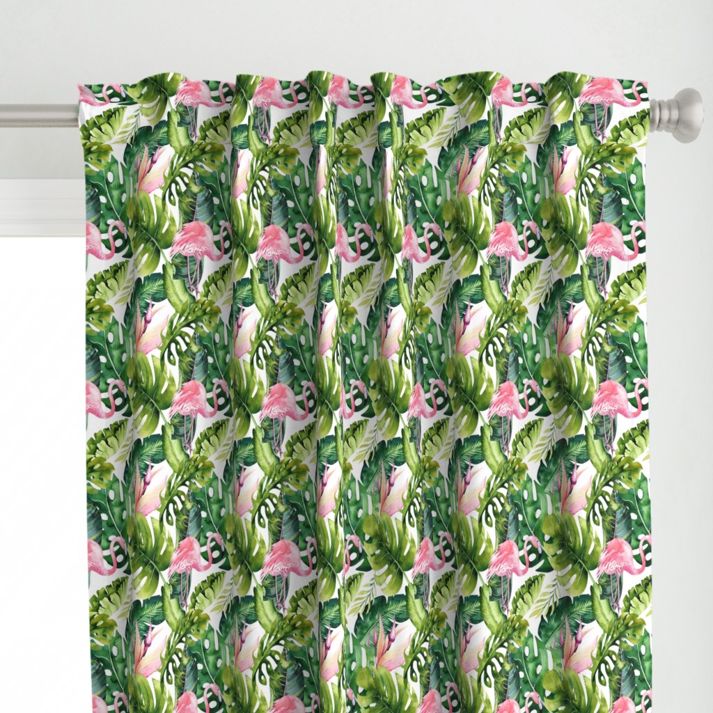  Tropical leaves and flamingo