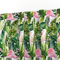  Tropical leaves and flamingo