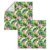  Tropical leaves and flamingo