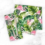  Tropical leaves and flamingo