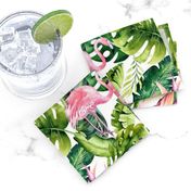  Tropical leaves and flamingo