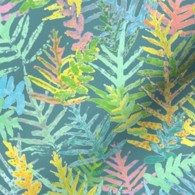 Watercolor Laua'e Ferns on Teal 300