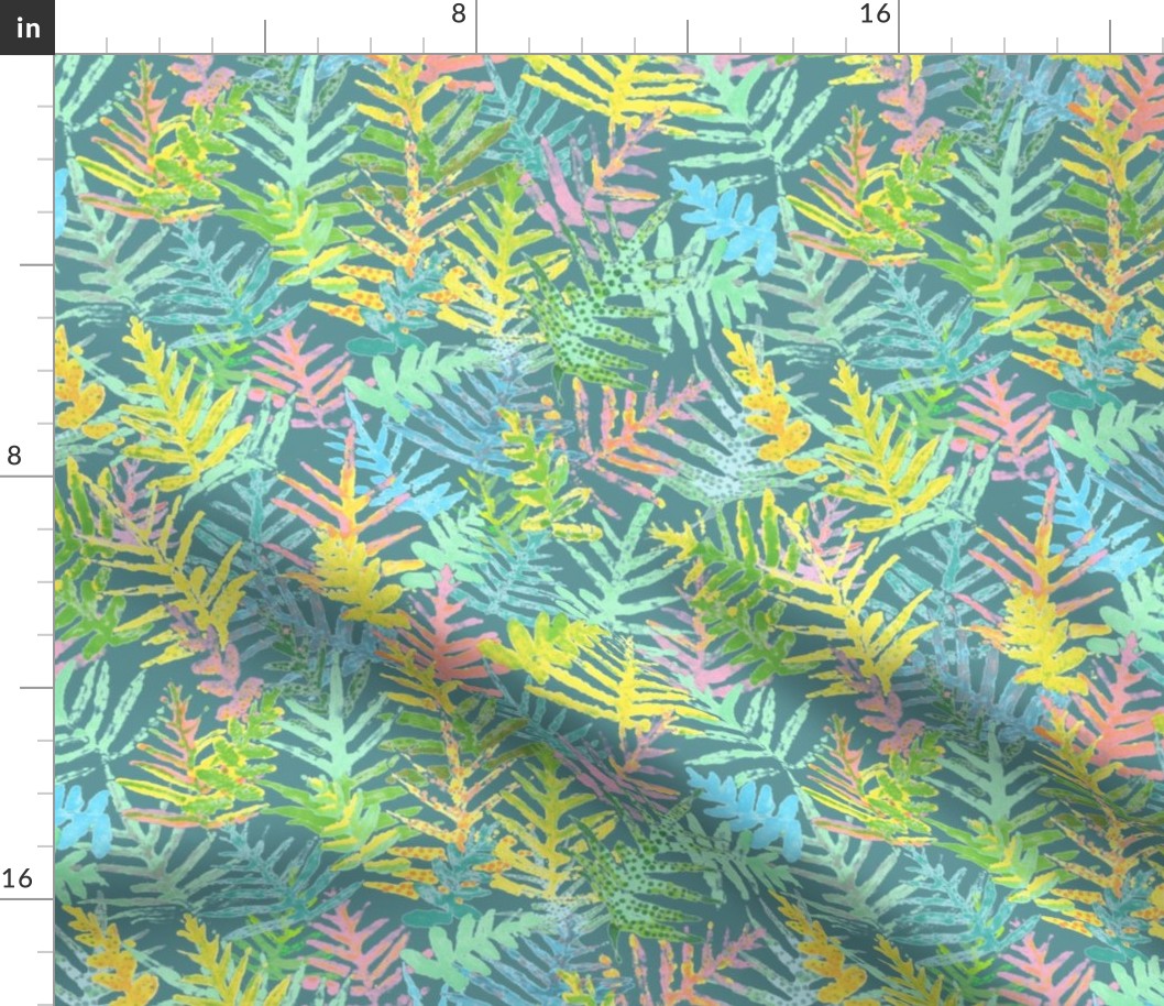 Watercolor Laua'e Ferns on Teal 300