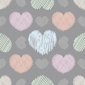 Doodle hearts on grey background