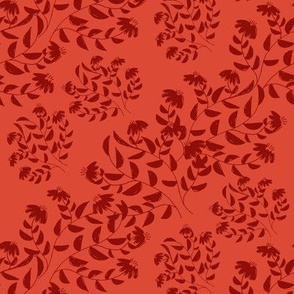 Dark Red Silhouette Diagonal Flowers on Light Red