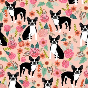 Boston Terrier Sweet watercolor flowers florals spring dogs pet puppy 