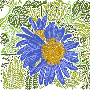 Watercolor Cornflowers, Ferns, and Ivy 