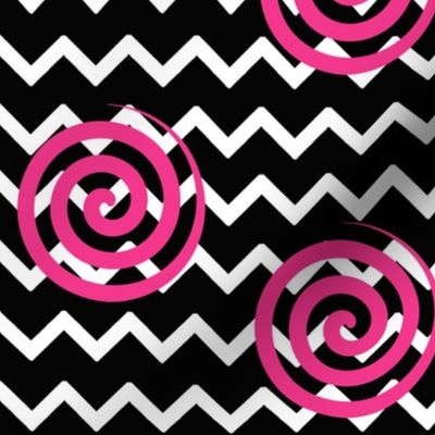 Black Chevron Hot Pink Spiral Swirl 