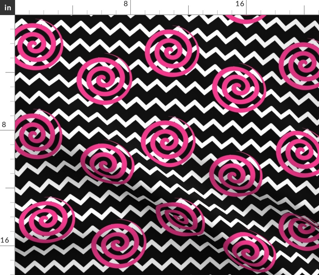 Black Chevron Hot Pink Spiral Swirl 