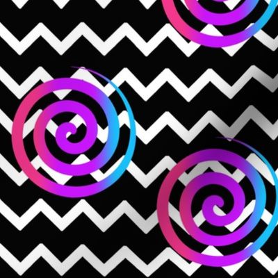 Black Chevron Rainbow Spiral Swirl 