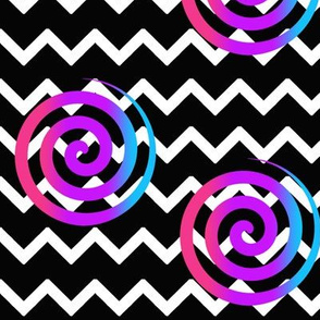 Black Chevron Rainbow Spiral Swirl 