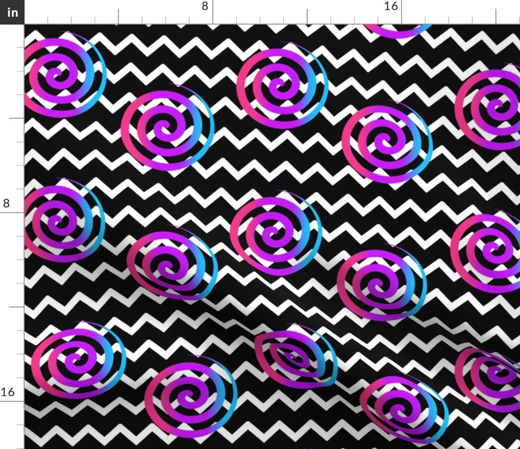 Black Chevron Rainbow Spiral Swirl 