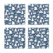 Arctic Animal Icebergs - blue and mustard  - Medium-Small