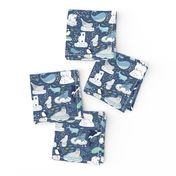 Arctic Animal Icebergs - blue and mustard  - Medium-Small