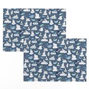 Arctic Animal Icebergs - blue and mustard  - Medium-Small