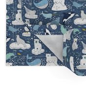 Arctic Animal Icebergs - blue and mustard  - Medium-Small