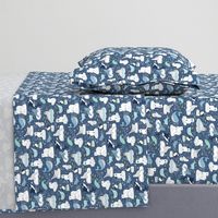 Arctic Animal Icebergs - blue and mustard  - Medium-Small