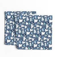 Arctic Animal Icebergs - blue and mustard  - Medium-Small